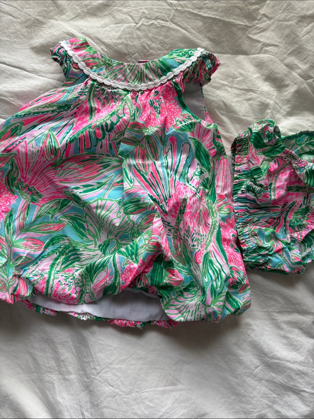 Lilly Pulitzer Tropical Print Bubble Dress with Bloomer Set - Pink & Green